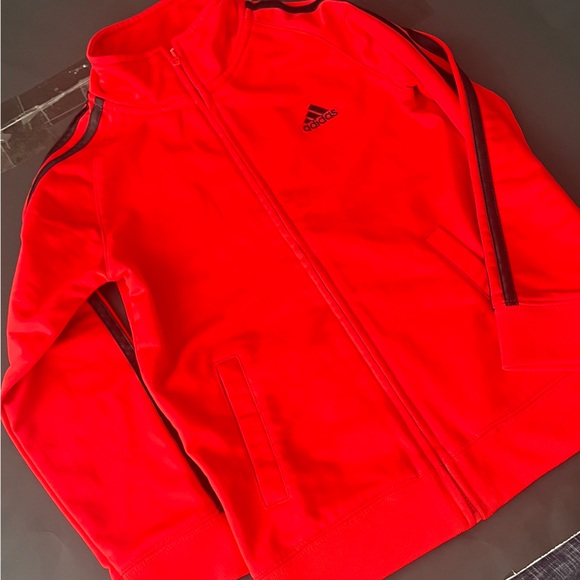 Adidas Red Track Jacket with Black Stripes and Lettering. Kids Size 7 - Picture 8 of 12